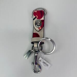 Coach Trigger Snap Bag Charm With Cherry Print Keychain Silver/Chalk Multi